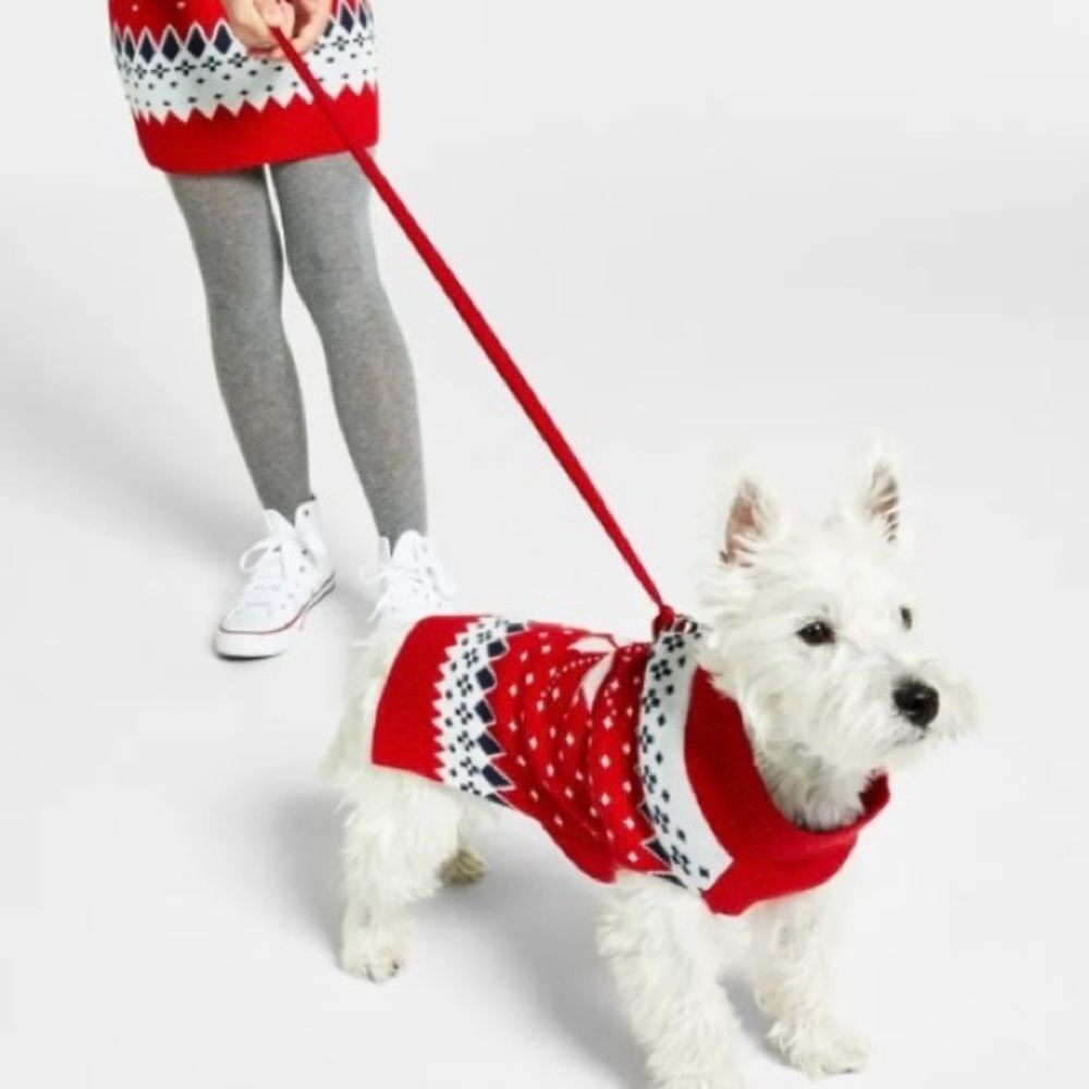 Charter Club Red Knit Holiday Print Dog Sweater L
